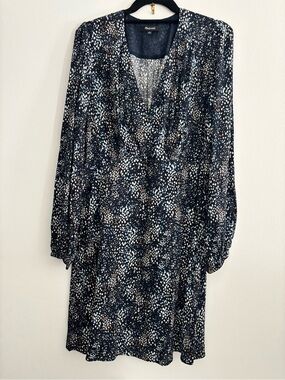 Madewell Navy Multi Dot V-Neck Long Sleeve Dress